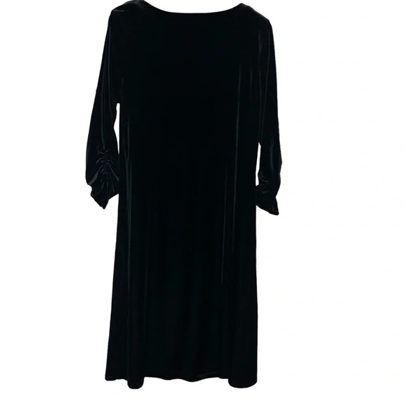 Susan Graver Black Velour Long Dress – Formal Evening Gown with Cinched Sleeves - Picture 5 of 10
